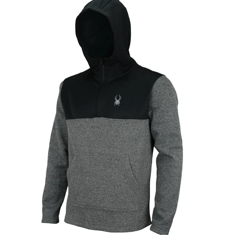 Spyder Men's Racer 1/4 Zip Pullover Hoodie Charcoal Heather - Picture 3 of 5